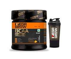 Megagrow BCAA Advance Supplement Powder Orange Flavor with Shaker - Zero Sugar | 29 Servings, 400gm