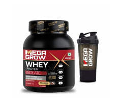 Megagrow Isolate Whey Protein Powder Vanilla Flavored with Shaker | Energy 125 kcal | 24.5 g Protein